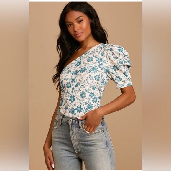 NWT free people peach combo floral One-Shoulder bodysuit size S - Picture 5 of 5